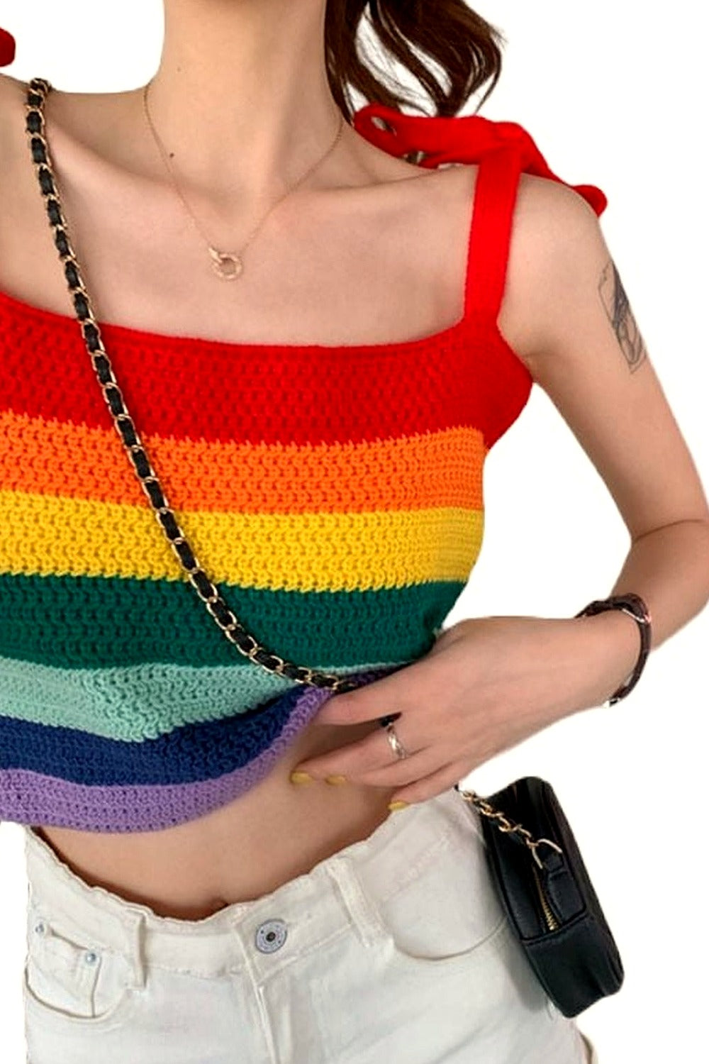 Y2k Indie Rainbow Stripe Crop Top
