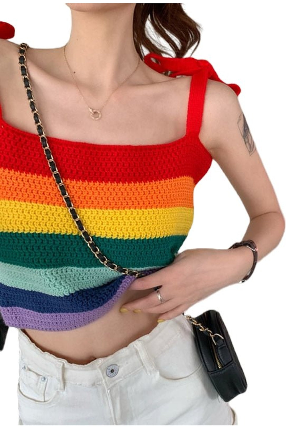 Y2k Indie Rainbow Stripe Crop Top