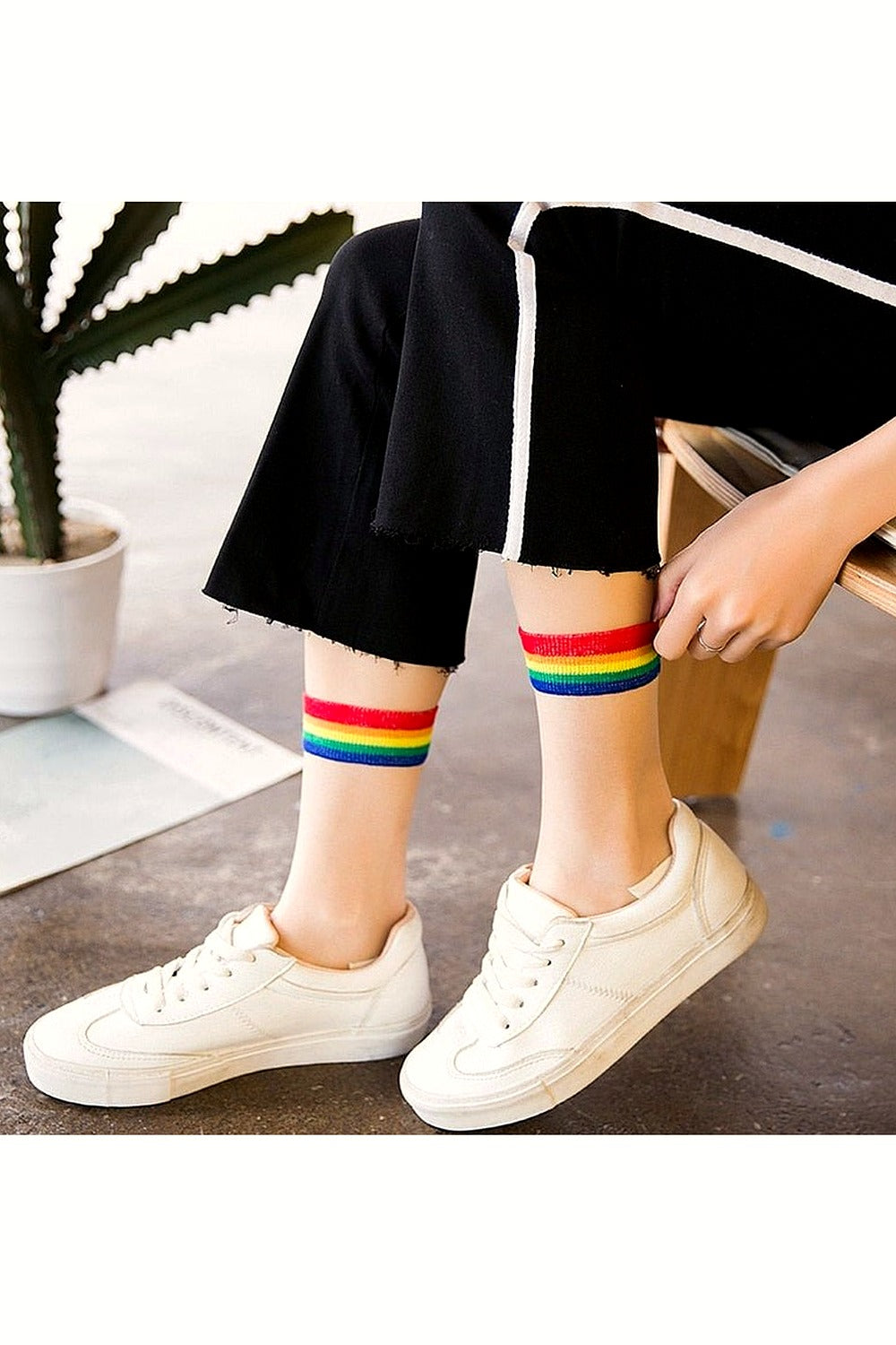 Y2k Indie Rainbow Striped transparent socks