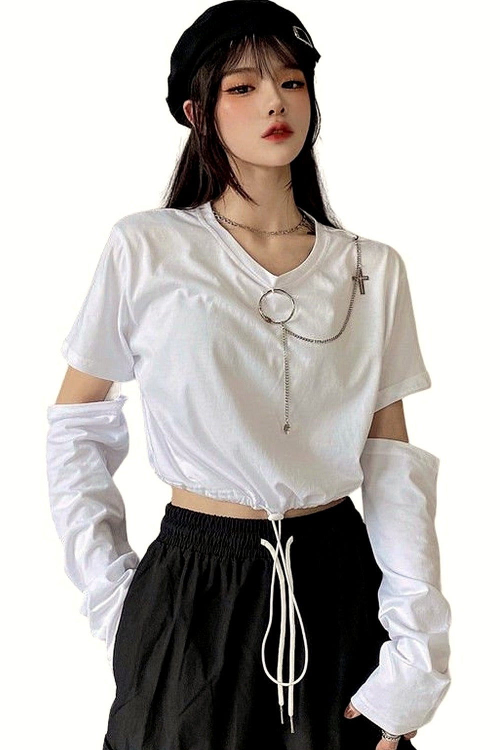 Y2k Japanese Style T-shirt With Chain