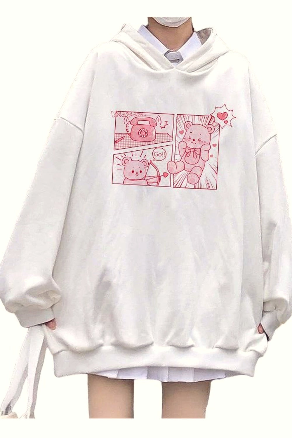 Y2k Kawaii Bunny Bear Print Hoodie