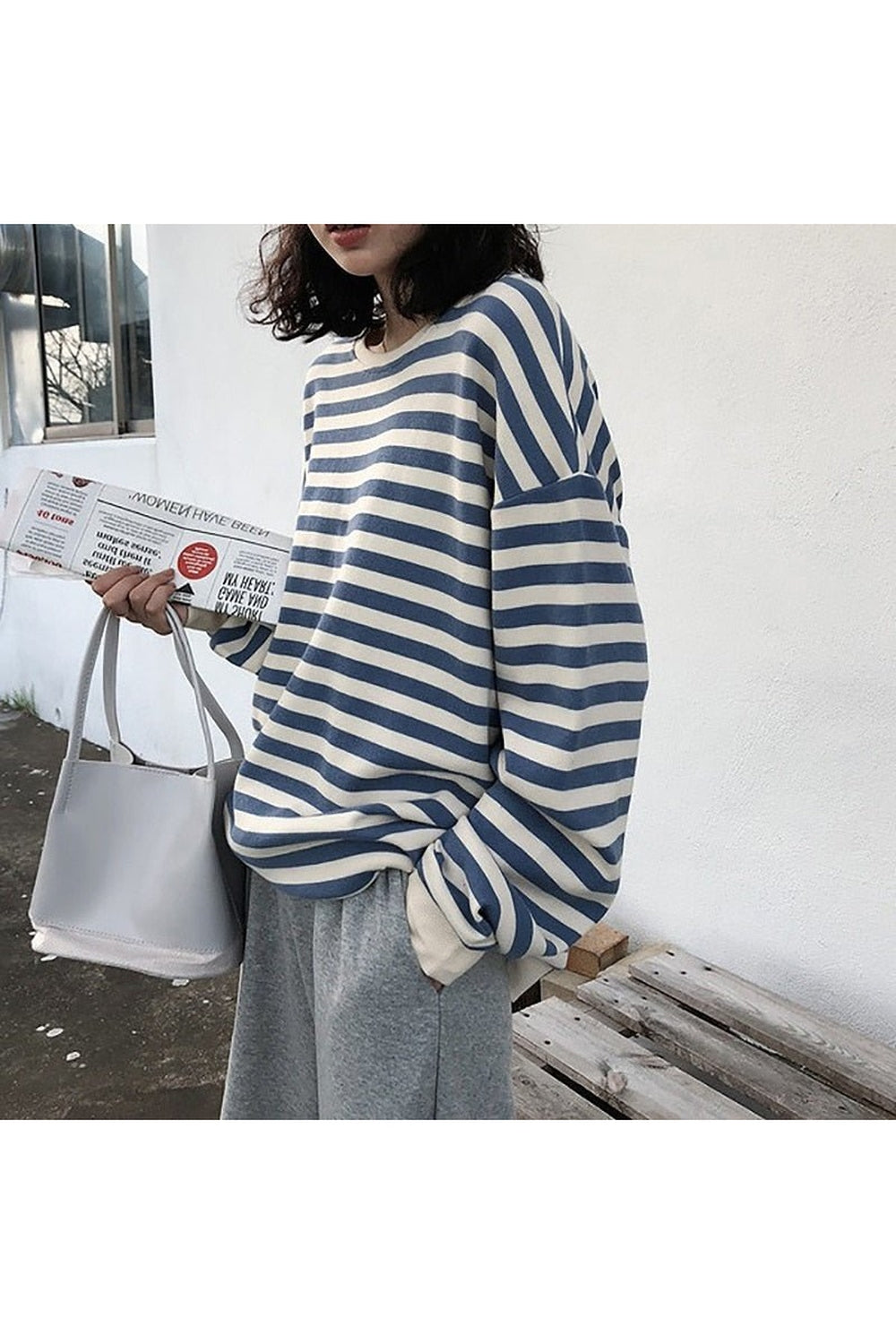 Y2k Kawaii Striped Cotton Sweatshirt