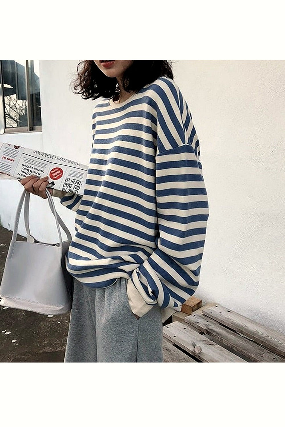 Y2k Kawaii Striped Cotton Sweatshirt