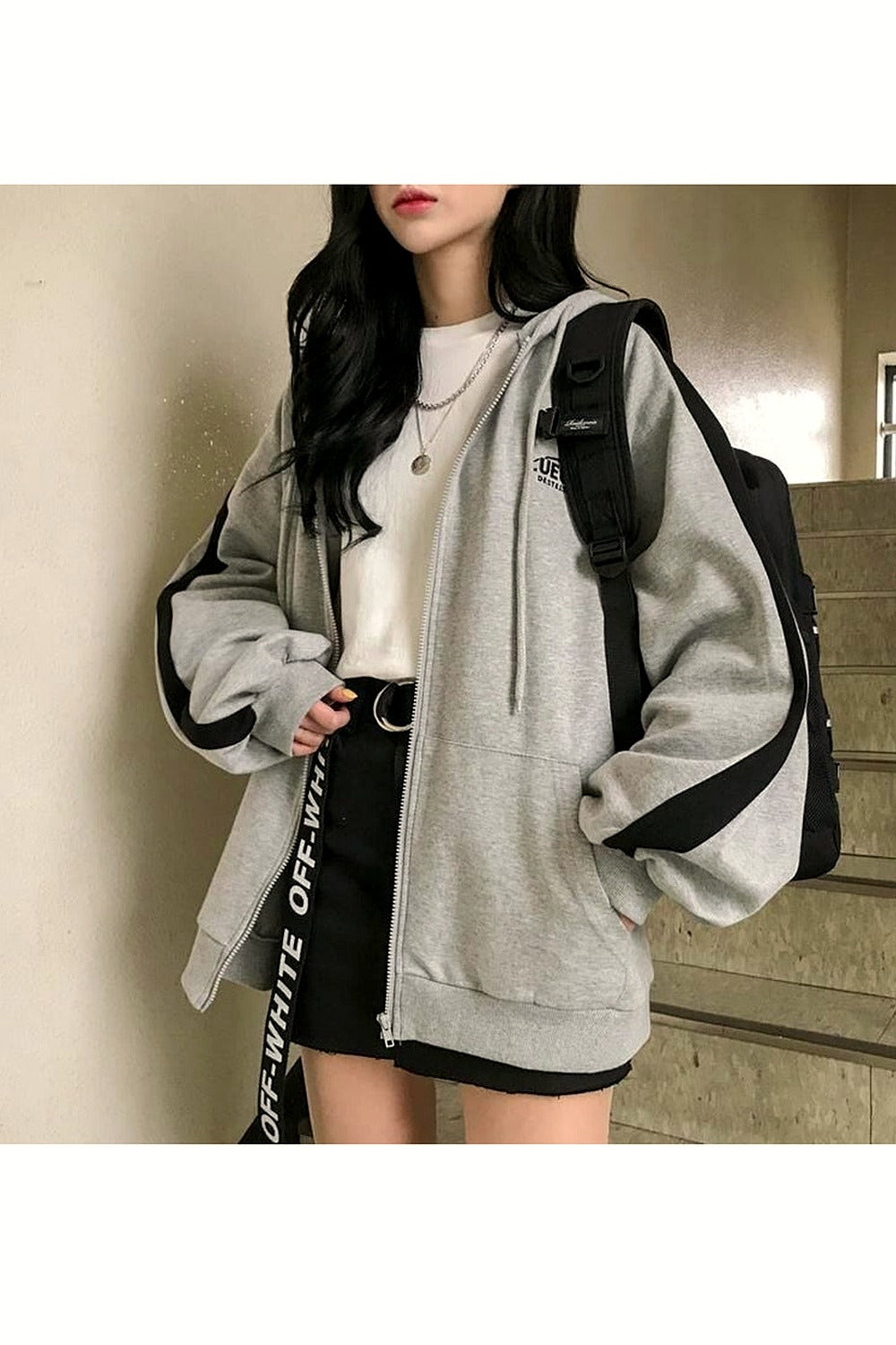 Y2k Korean Gray zip long sleeve sweatshirt