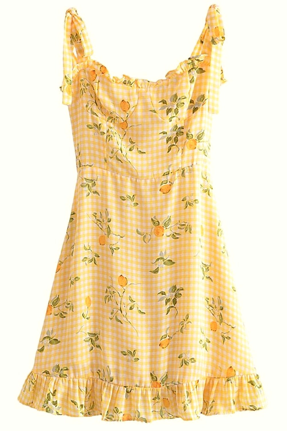 Y2k Lemon Print Plaid Dress