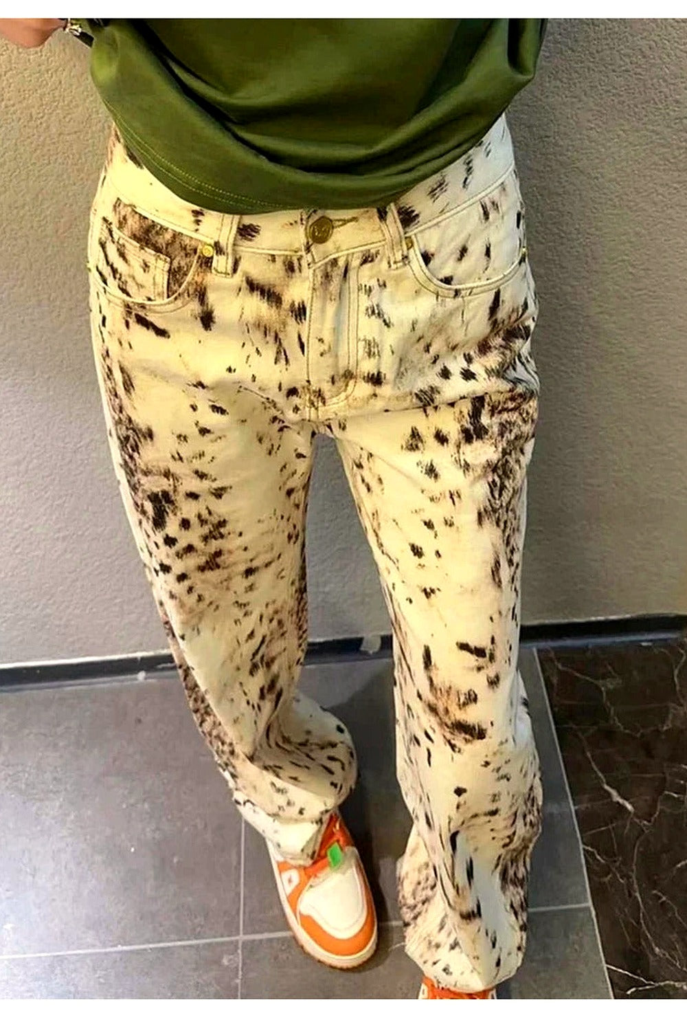 Y2k Leopard Print Wide Jeans