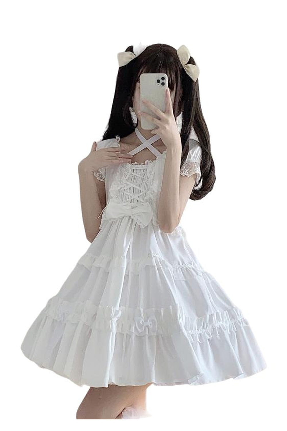 Y2k Kawaii Goth Lace Ruffle Dress