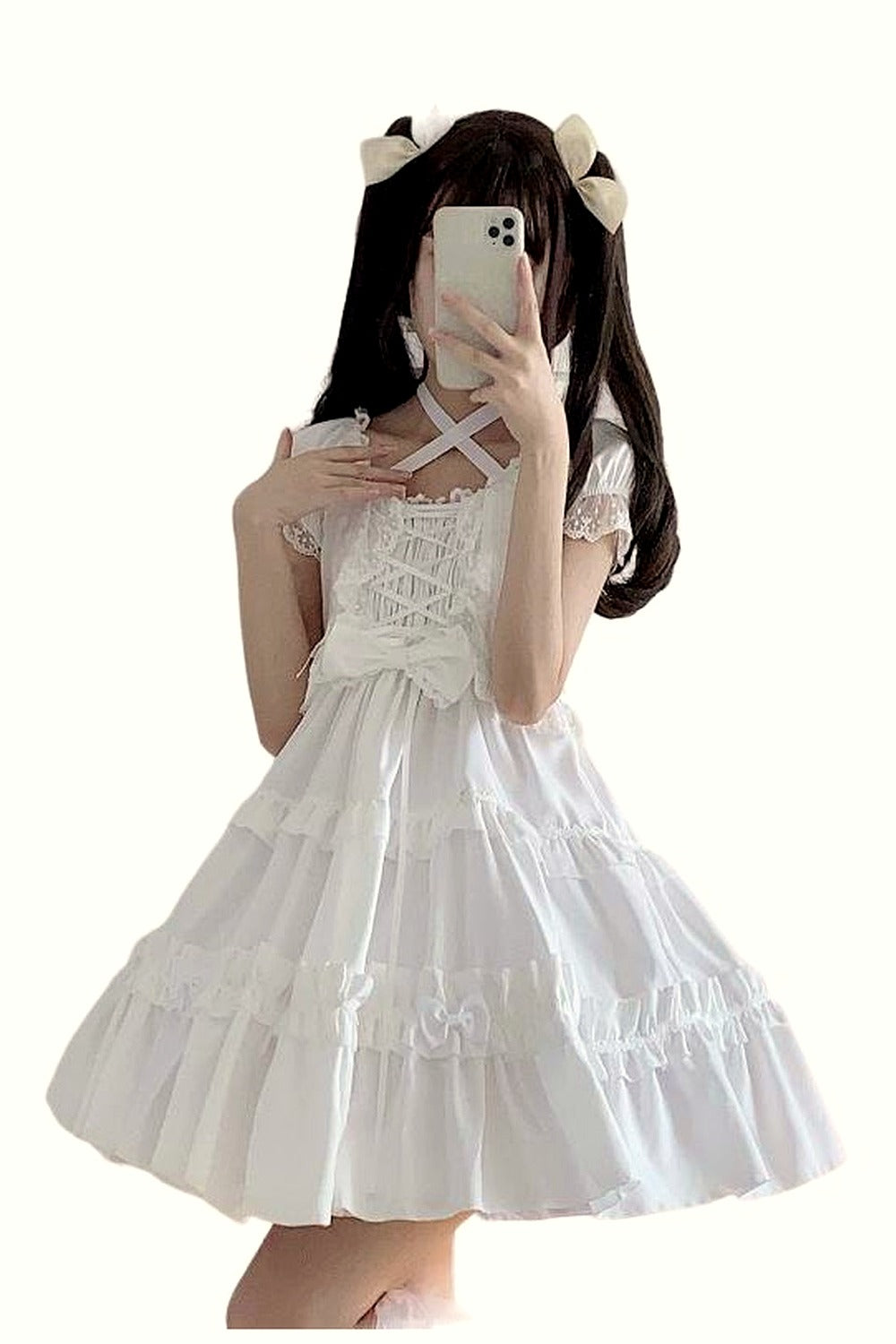 Y2k Kawaii Goth Lace Ruffle Dress