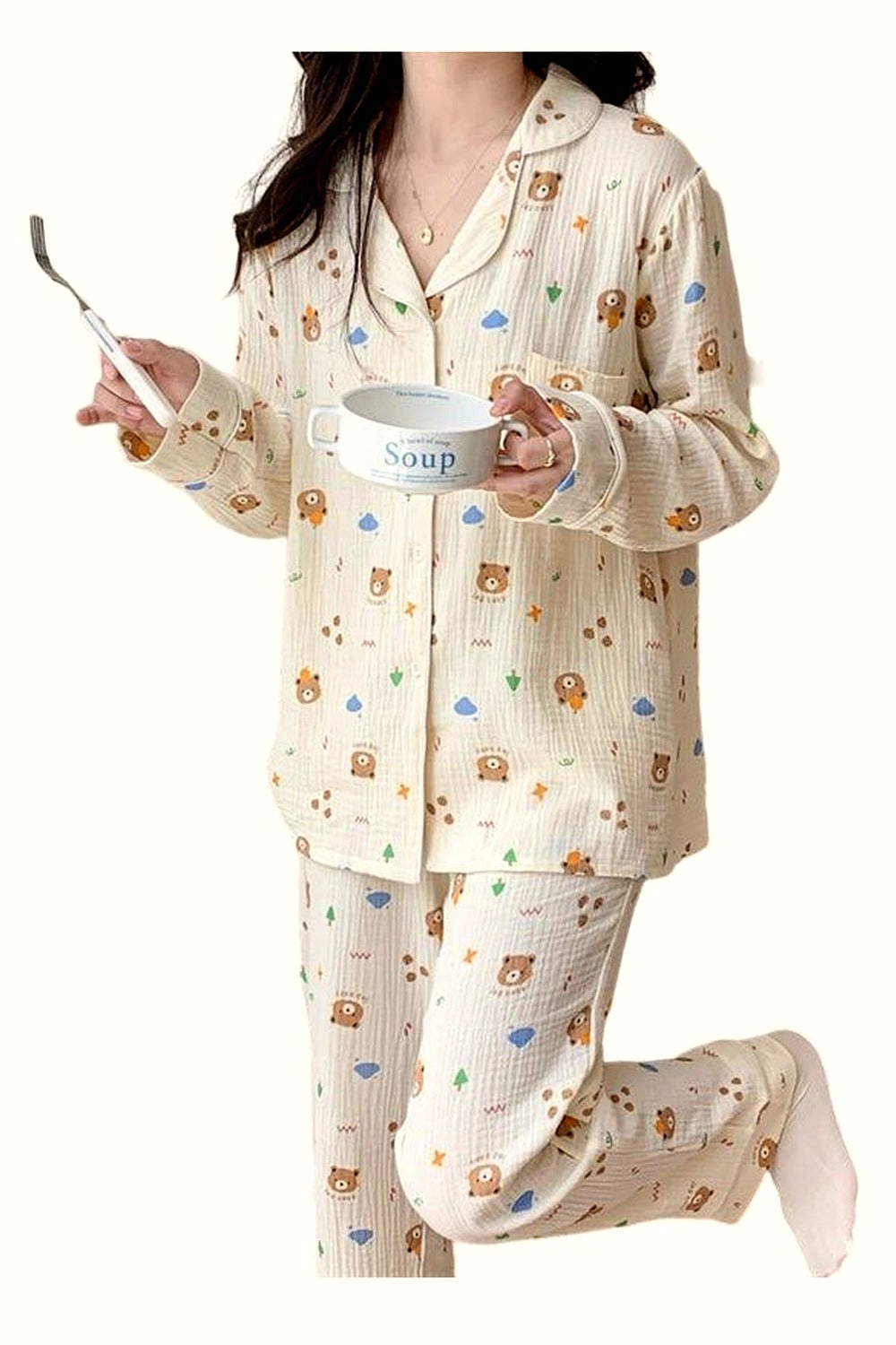 Y2k Long Sleeve Bear Print Pajama