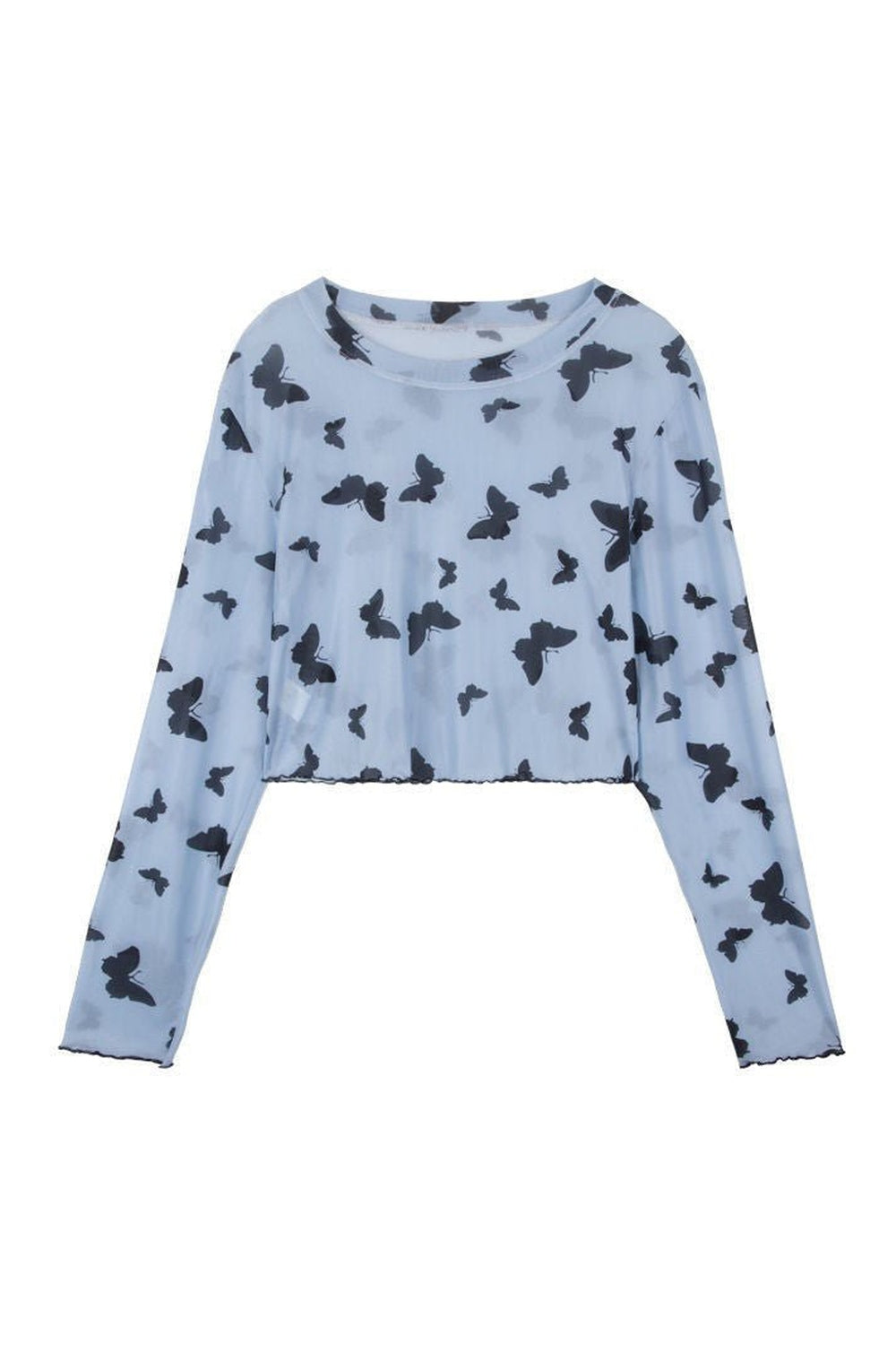 Y2k Long Sleeve Butterfly Mesh Crop Top