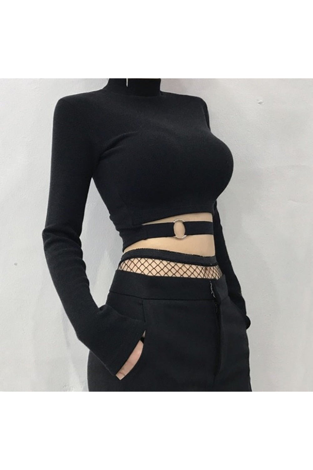 Y2k Long Sleeve Goth Crop Top