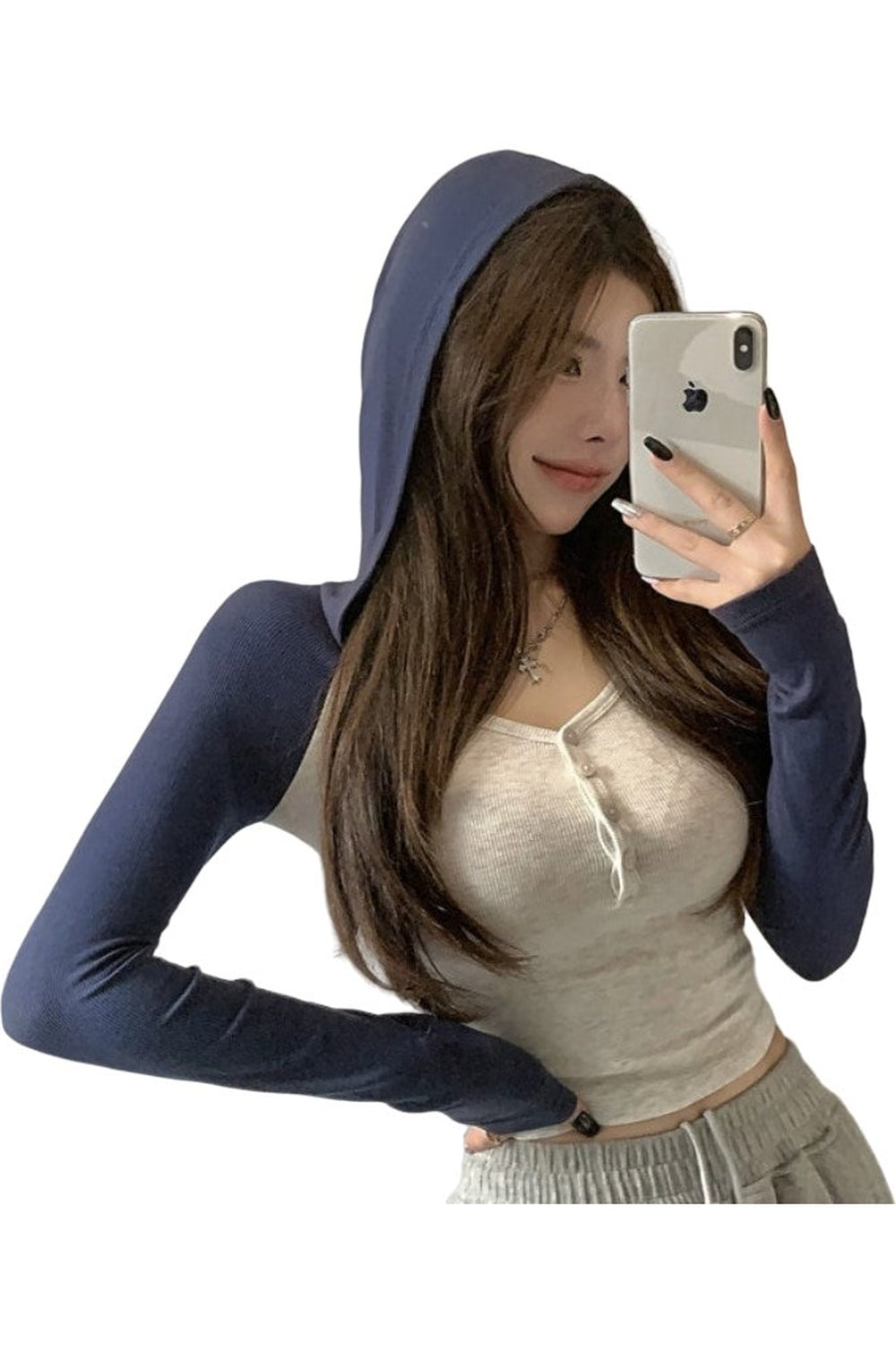 Y2k Long Sleeve Hooded Crop Top