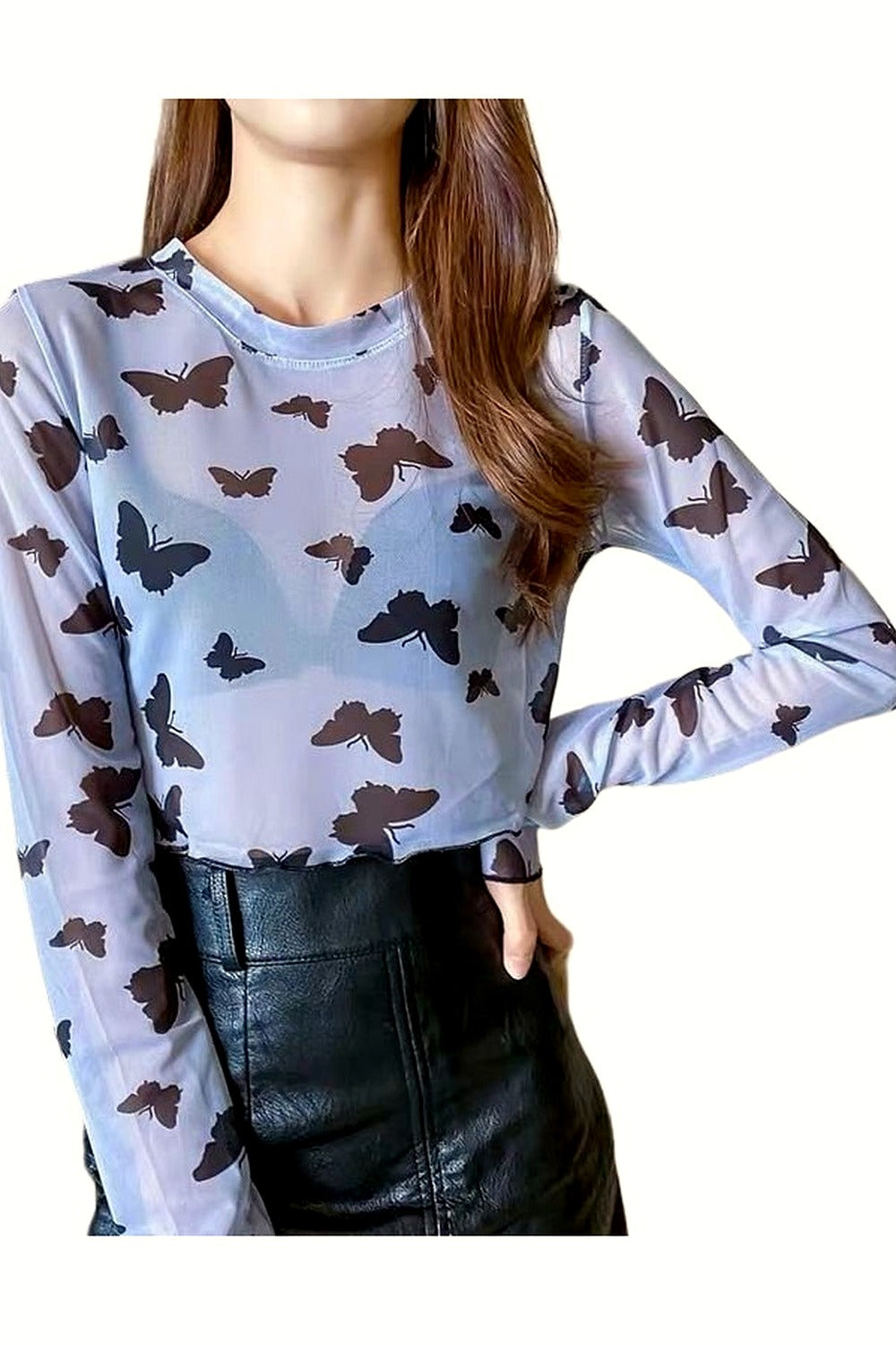 Y2k Long Sleeve Mesh Tie Dye Top