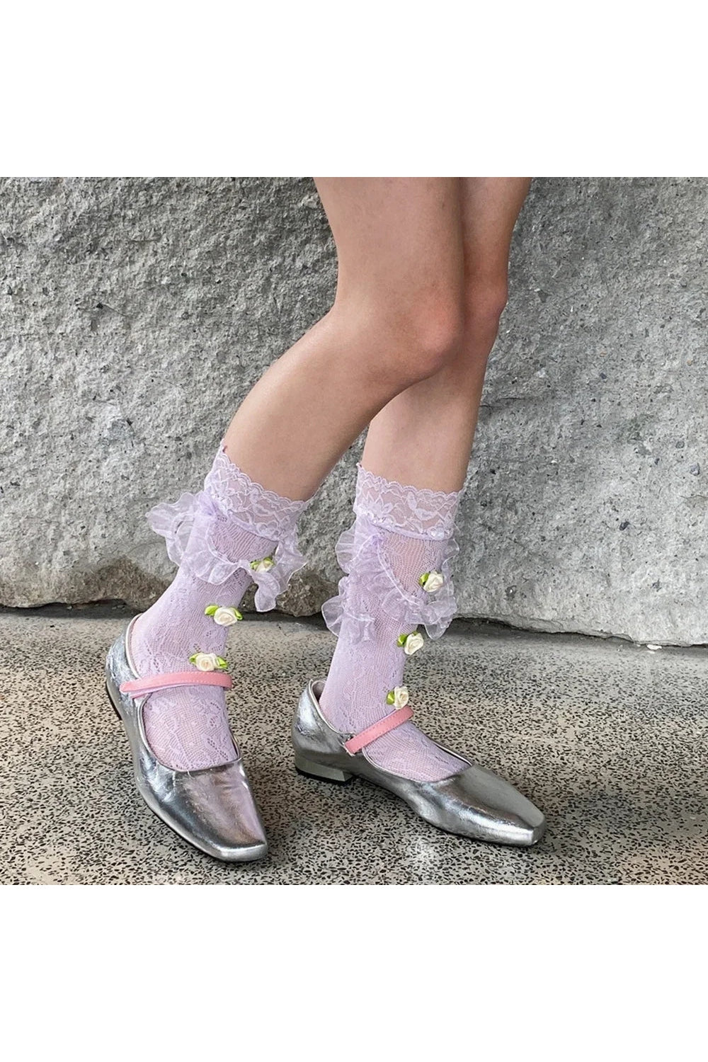 Y2k Medium Tube Rose Lace Socks