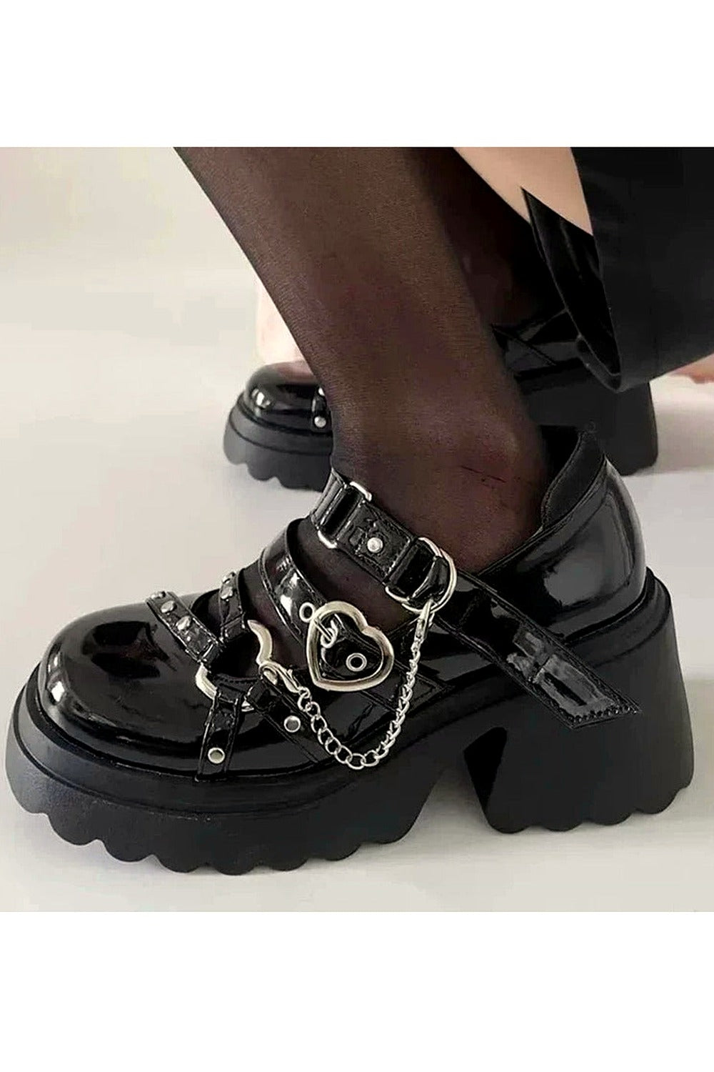 Y2k Midnight Heart Chain Platform Shoes