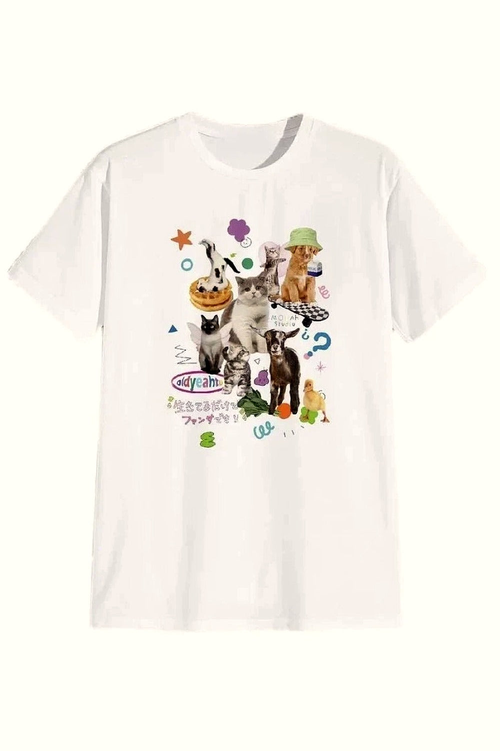 Y2k Milk Cat Graphic Oversized Women's T-shirt
