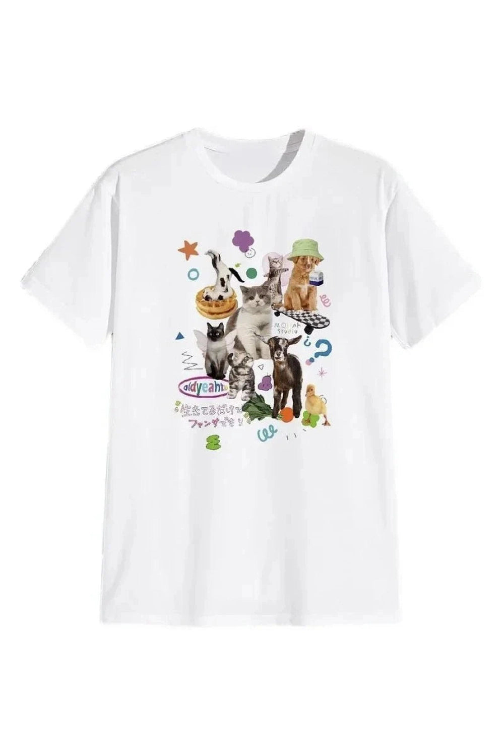Y2k Milk Cat Graphic Oversized Women's T-shirt