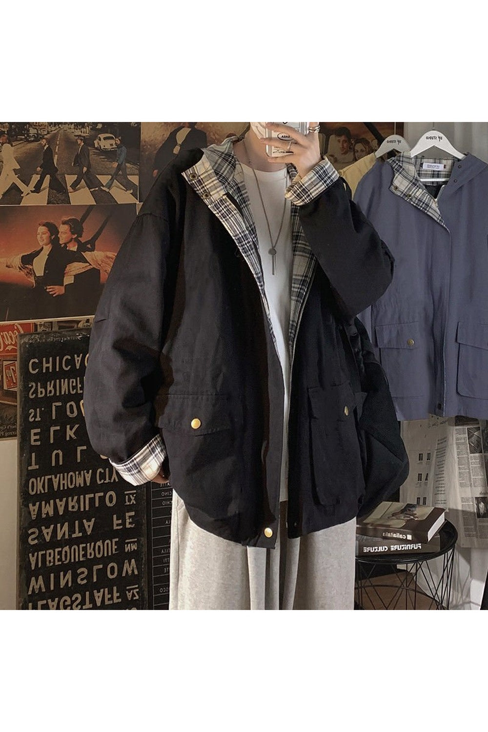 Y2k Oversize Aesthetic Plaid Jacket