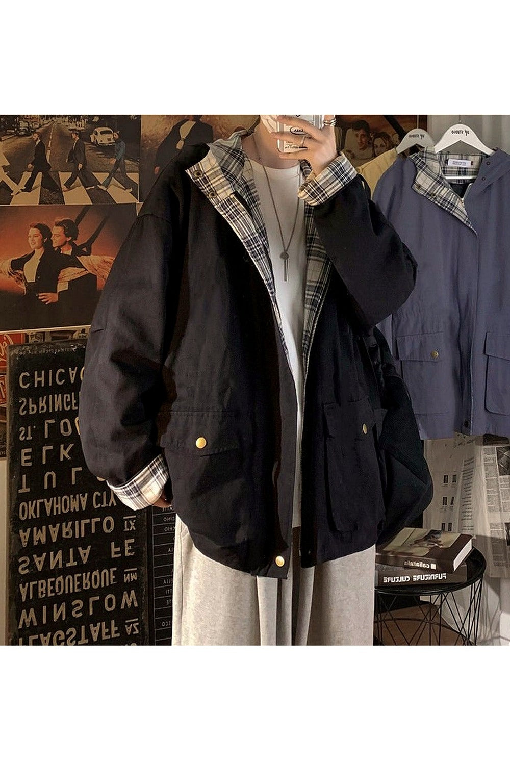 Y2k Oversize Aesthetic Plaid Jacket
