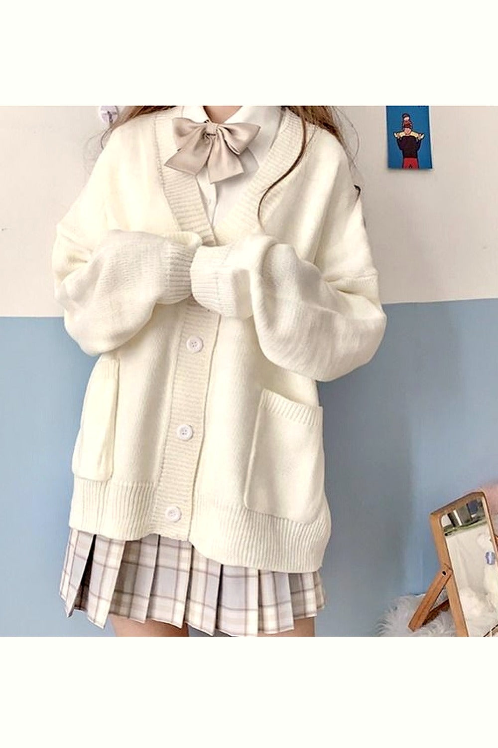 Y2k Oversize Preppy t Sweater with buttons