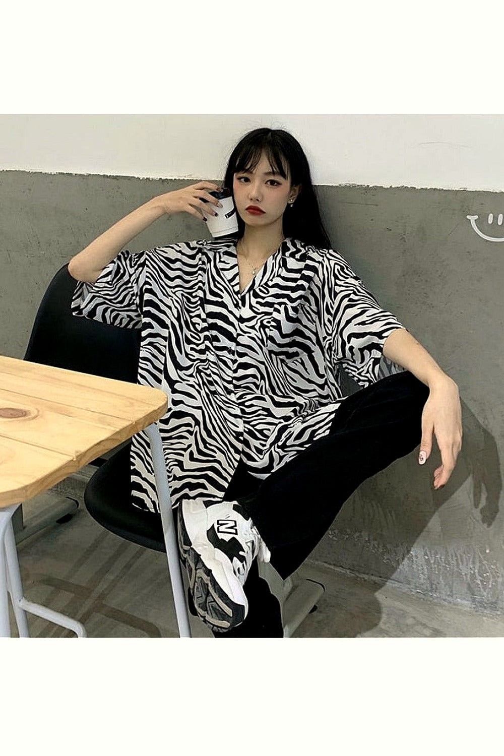 Y2k Oversize Simple Print Blouse