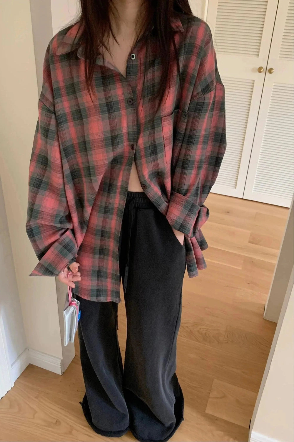 Y2k Oversized Plaid Flannel Shirt