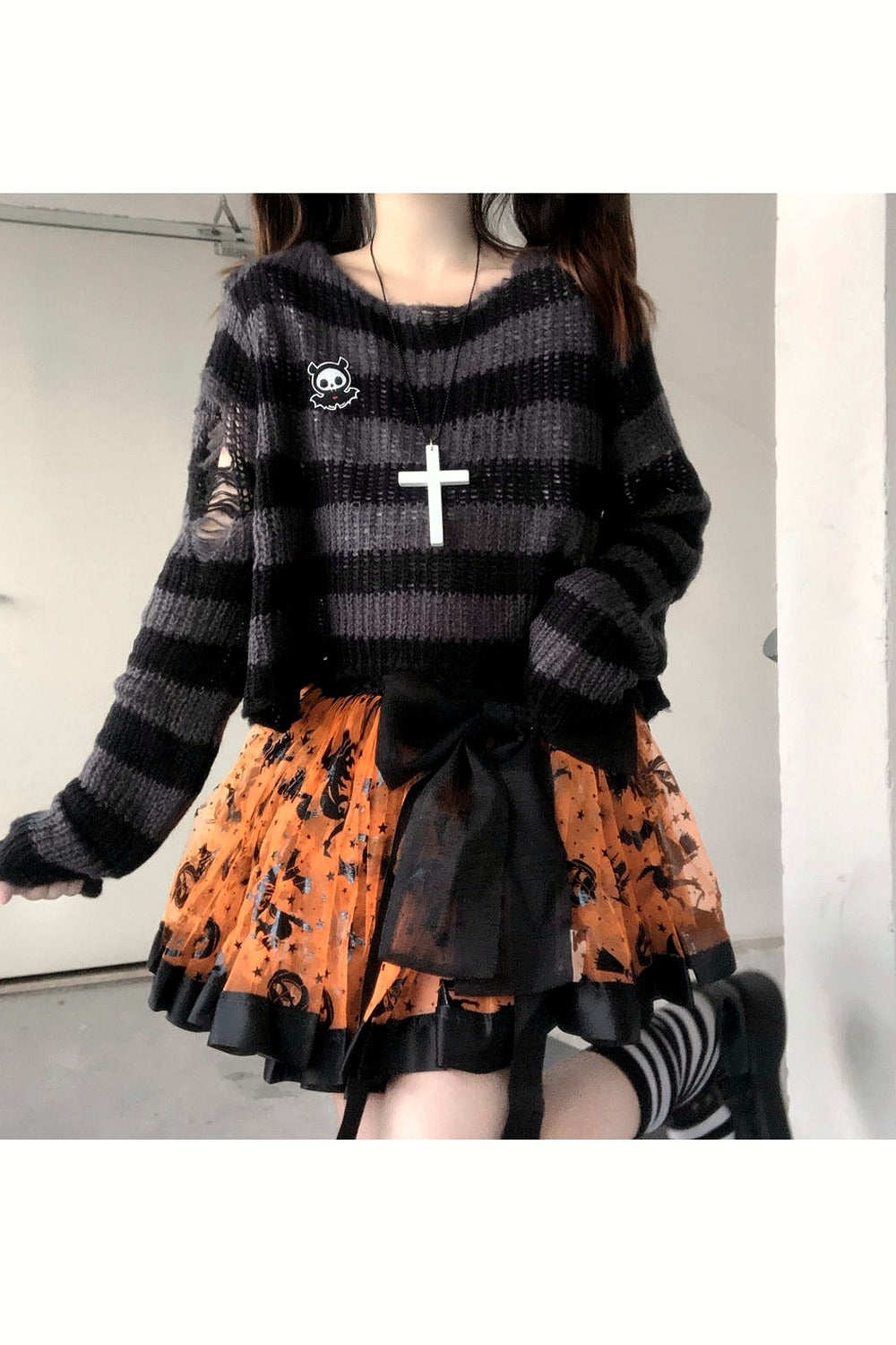 Y2k Pastel Goth Striped Sweater