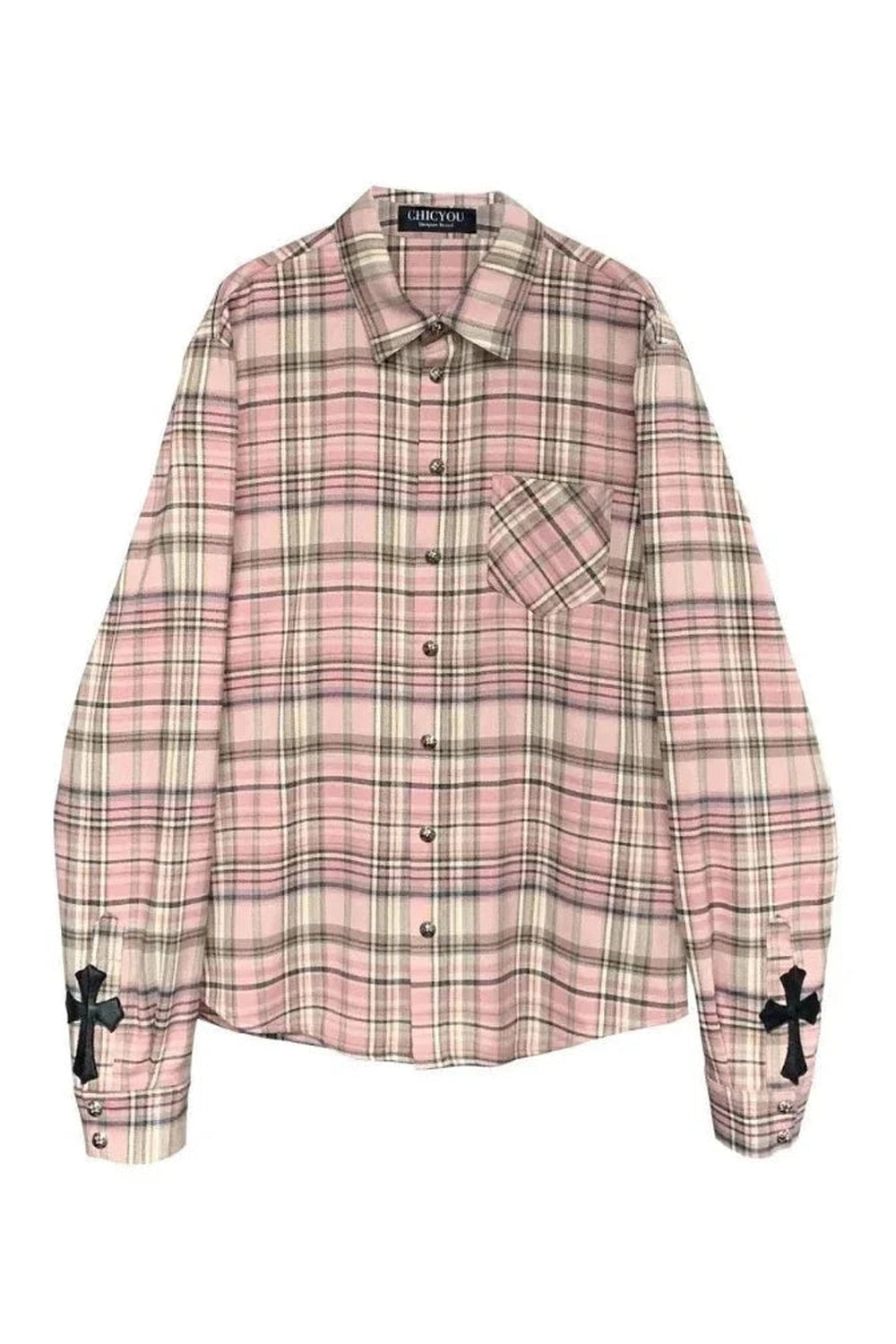 Y2k Pink Plaid Button Up Shirt