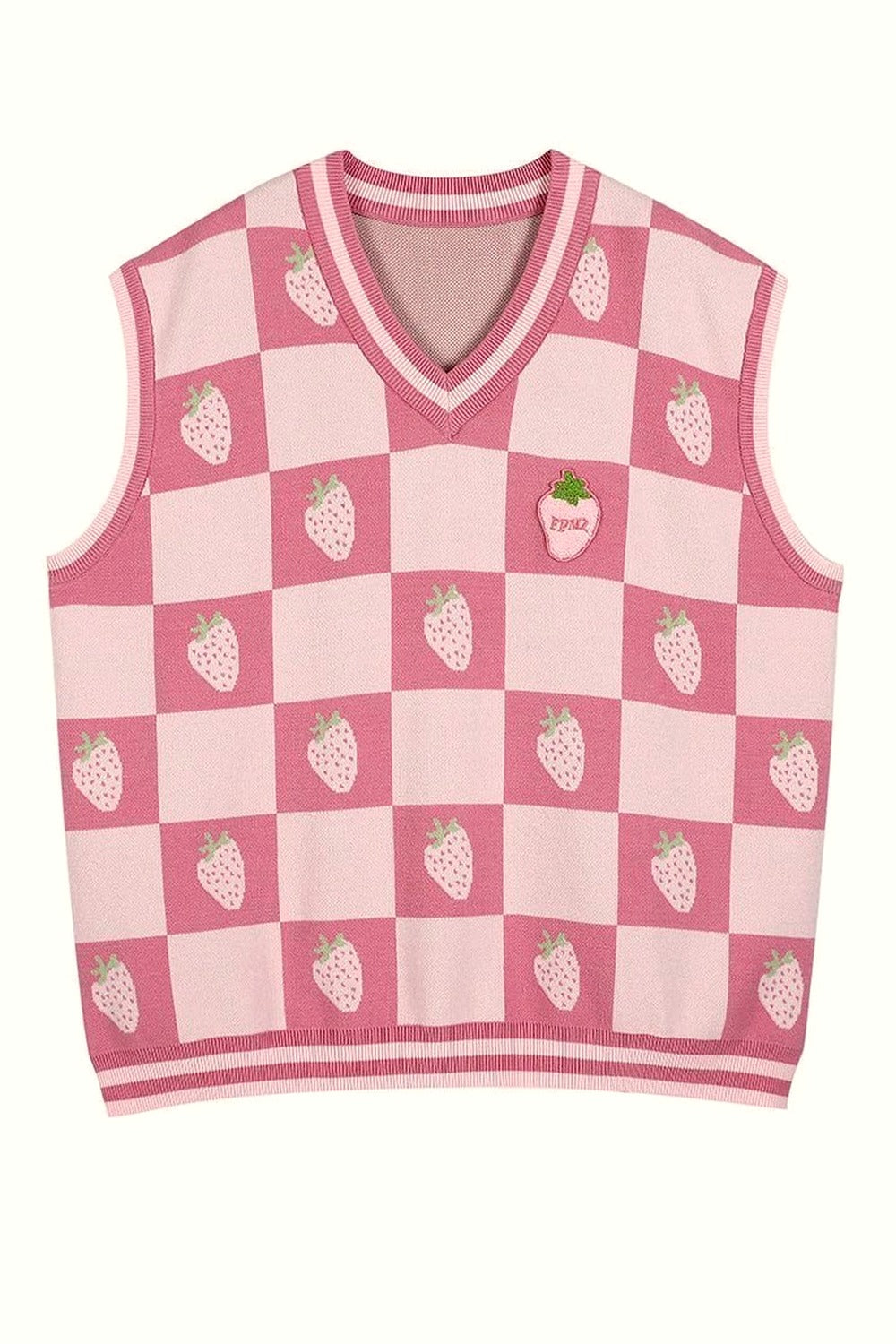 Y2k Pink Plaid V-Neck Vest Sweater