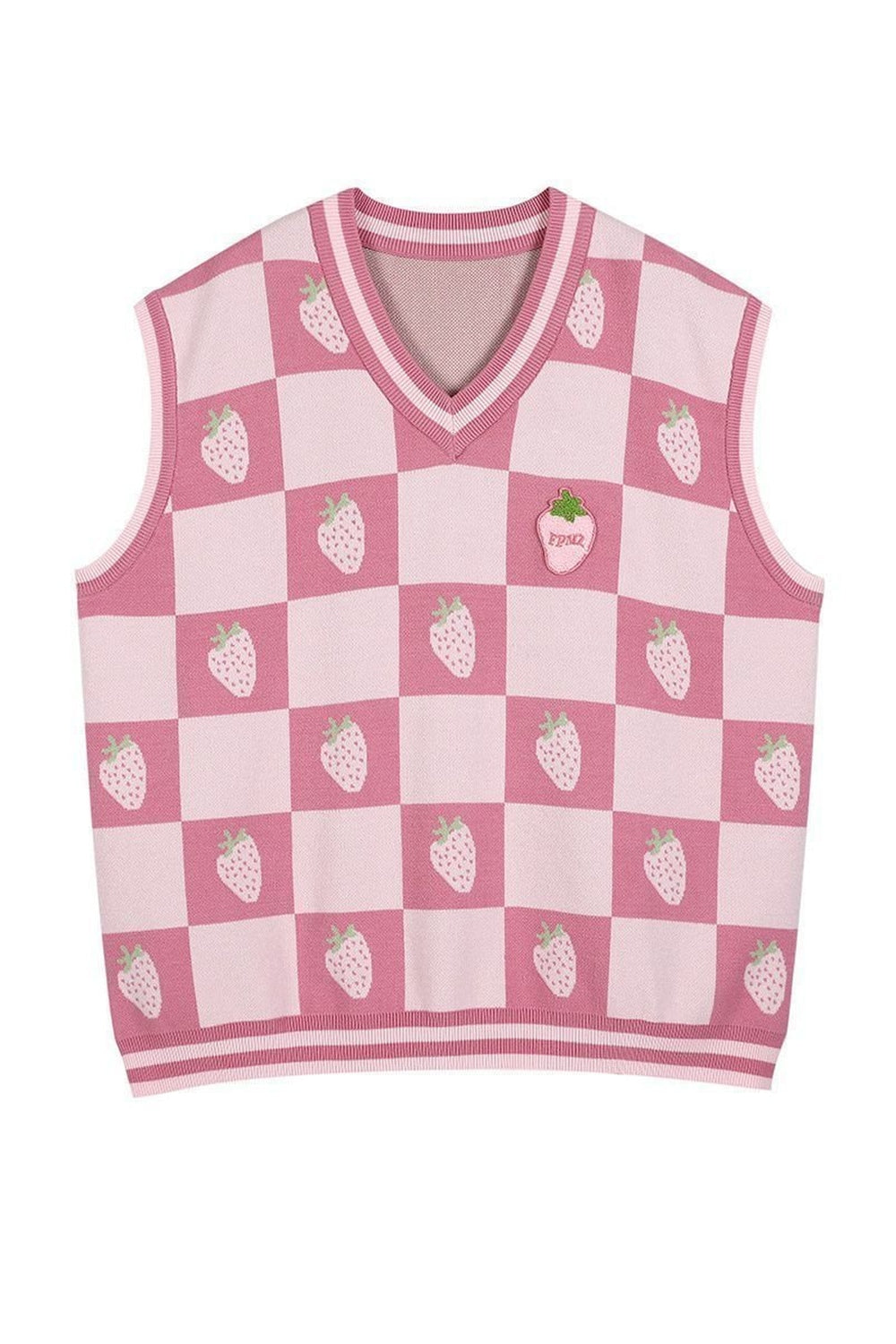 Y2k Pink Plaid V-Neck Vest Sweater
