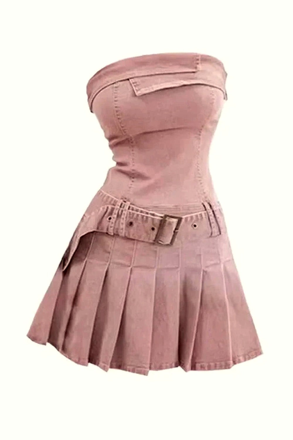 Y2k Pink Strapless Denim Dress