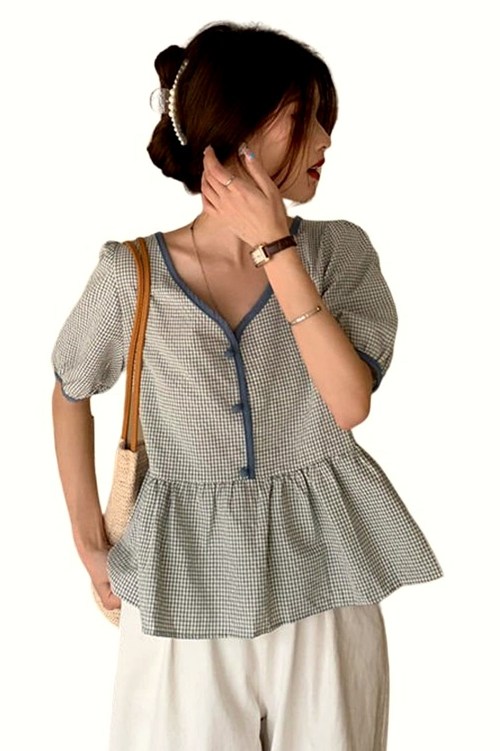 Y2k Plaid Loose Korean Style Blouse