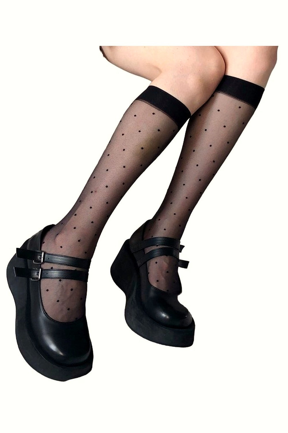 Y2k Polka Dot Mesh Knee Socks