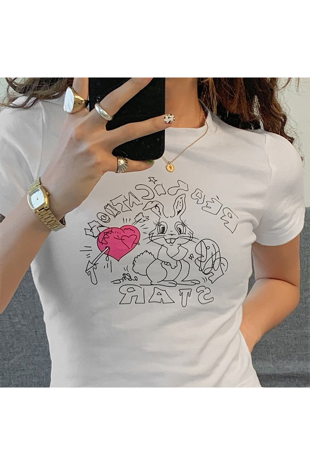 Y2k Preppy Cute Rabbit Print Crop Top