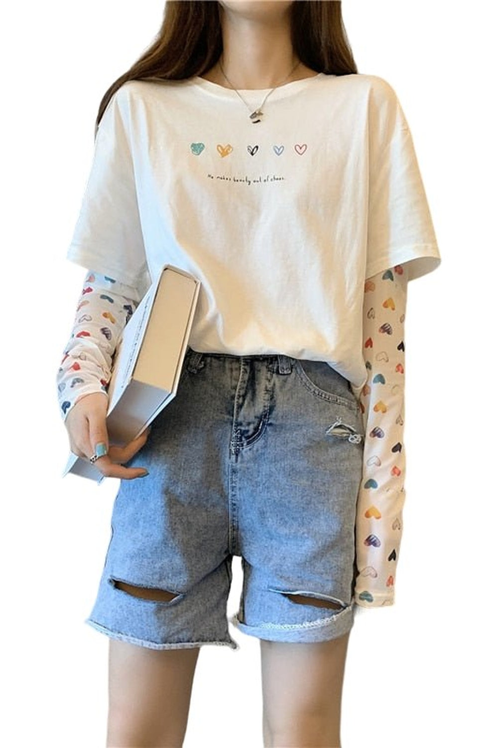 Y2k Preppy Long Sleeve Heart T-shirt