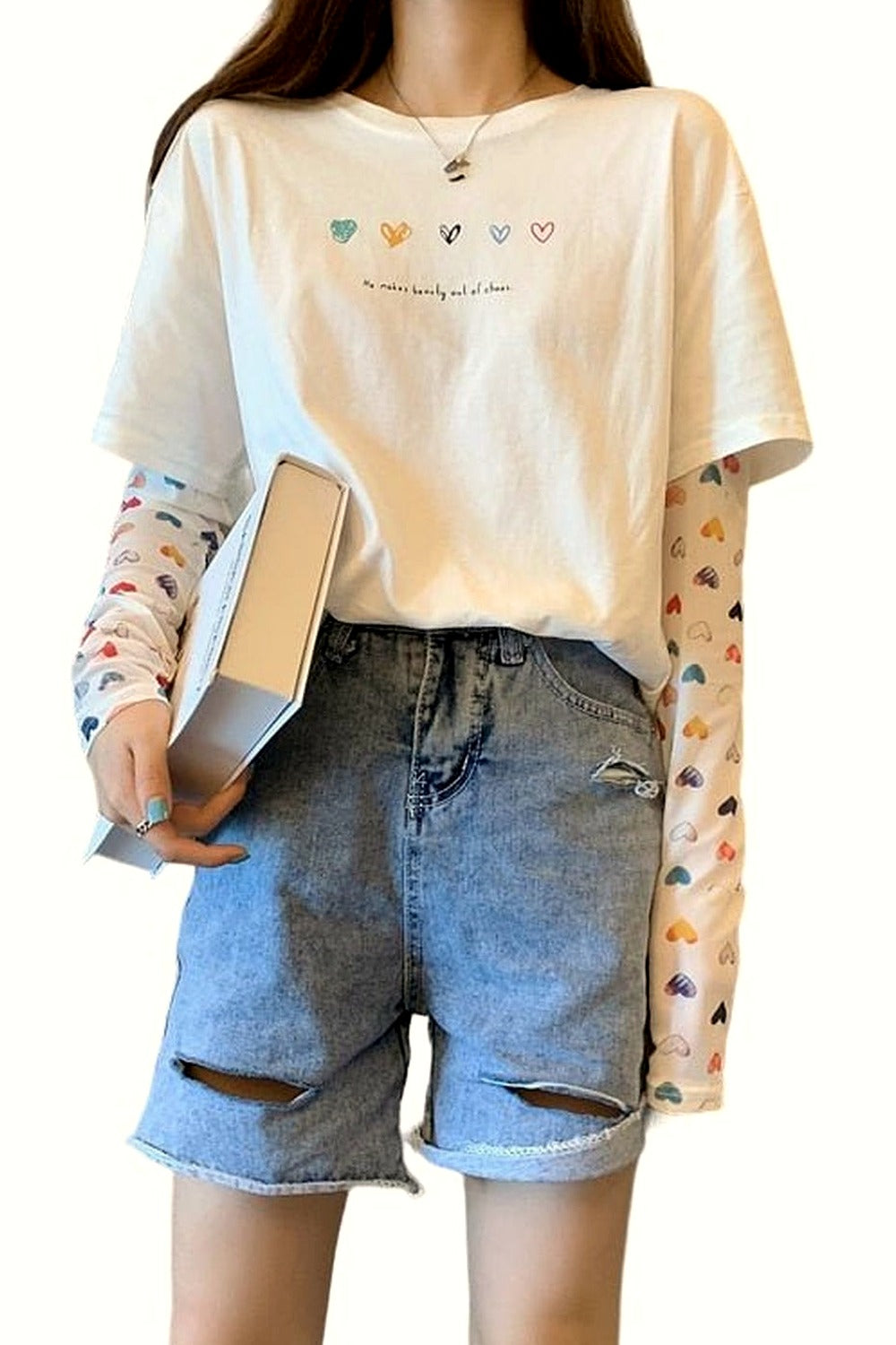 Y2k Preppy Long Sleeve Heart T-shirt