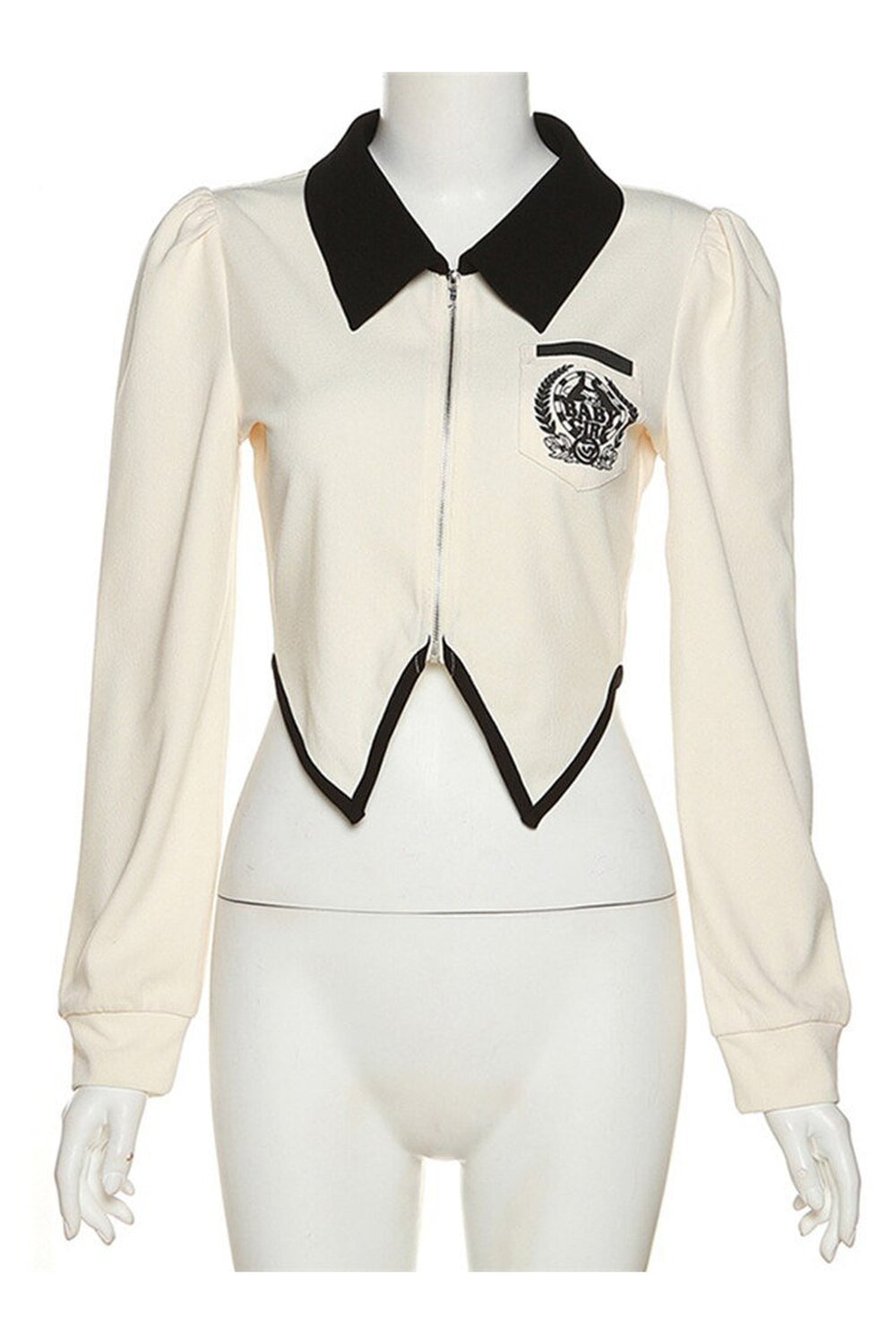 Y2k Preppy Zippered Long Sleeve Crop Top