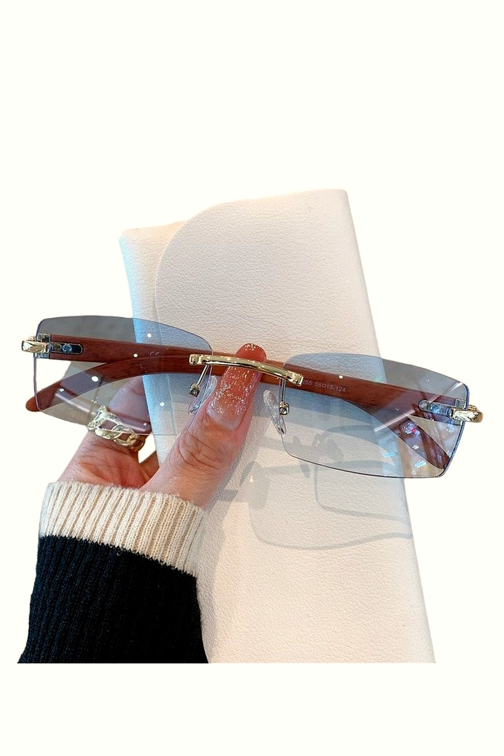 Y2k Rimless Wooden Pattern Sunglasses