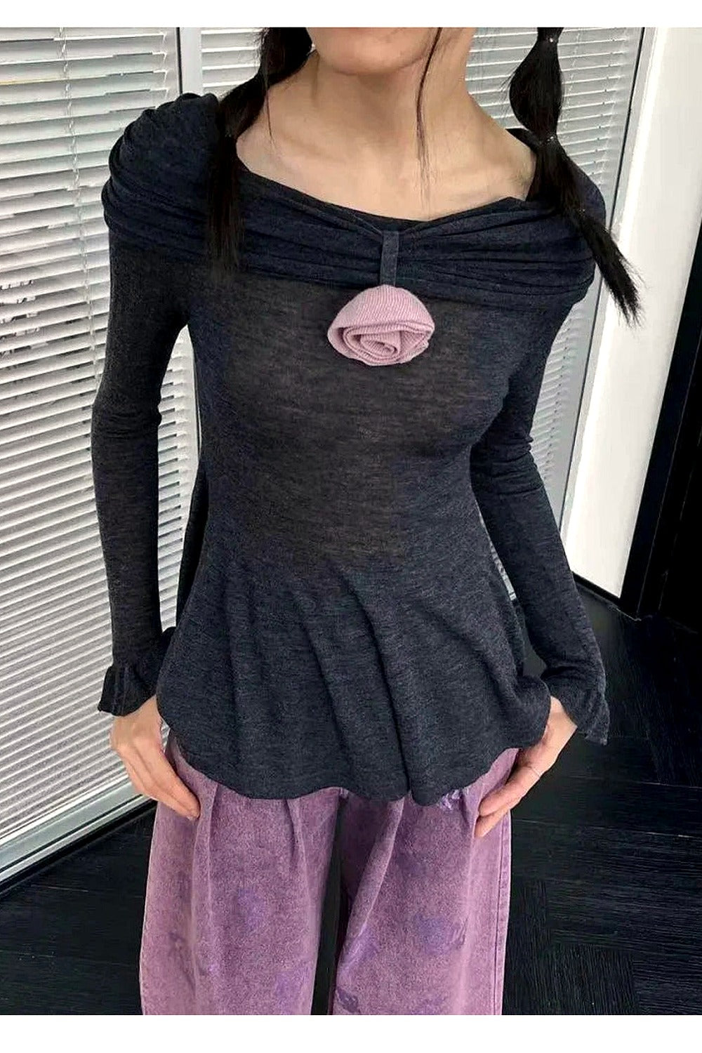 Y2k Romantic Ruffled Long Sleeve Top