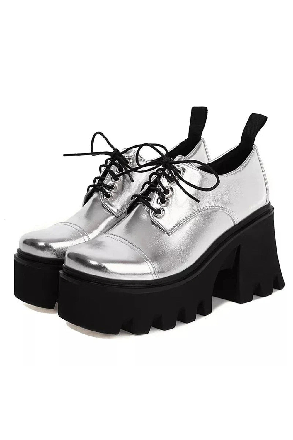 Y2k Silver Platform School Shoes