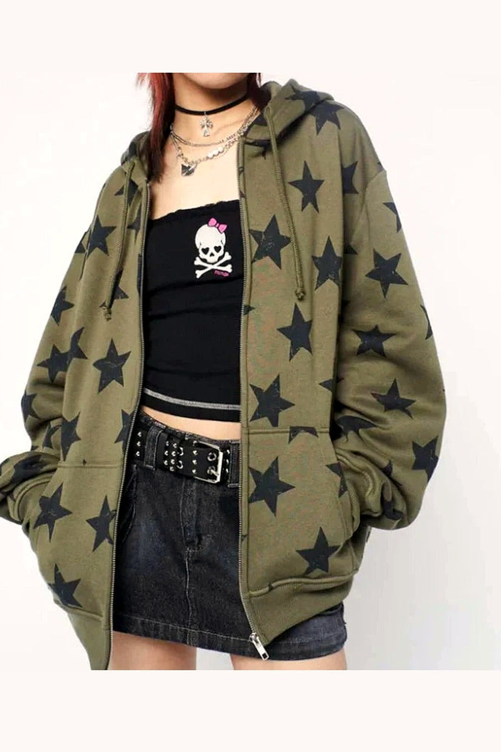 Y2k Star Print Sweatshirt Jacket