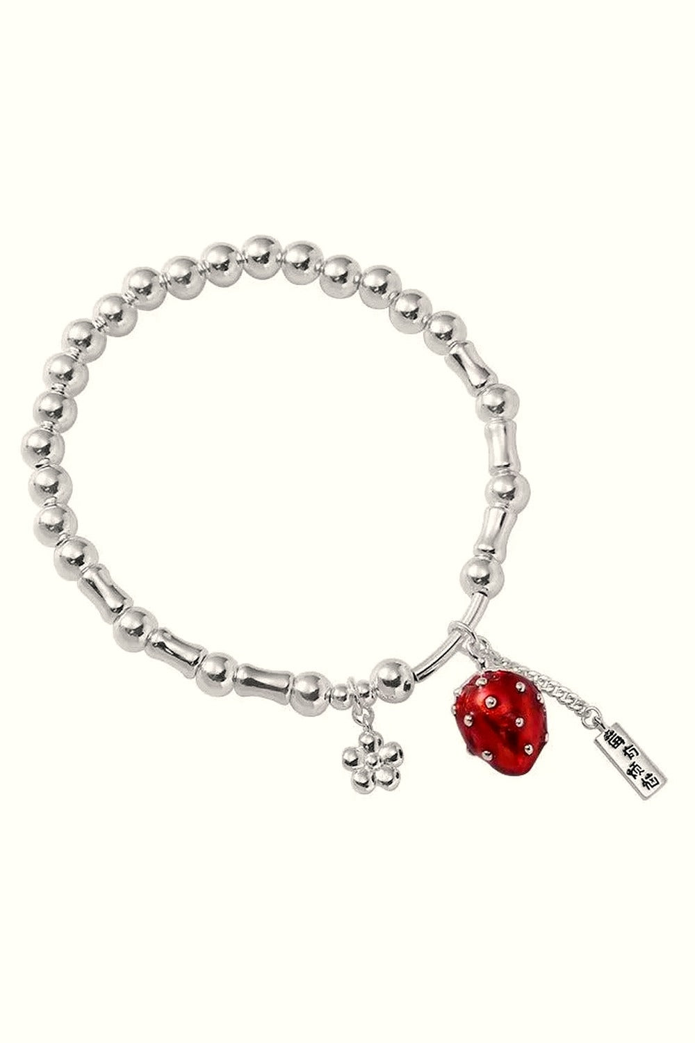 Y2k Strawberry Charm Silver Bracelet