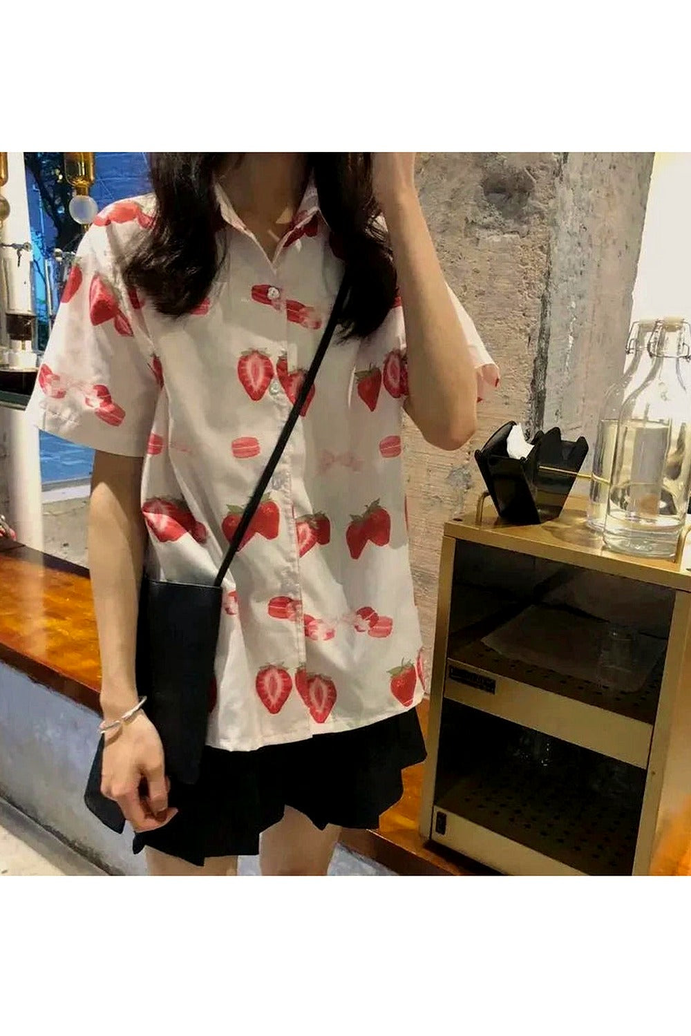 Y2k Strawberry Print Casual Shirt