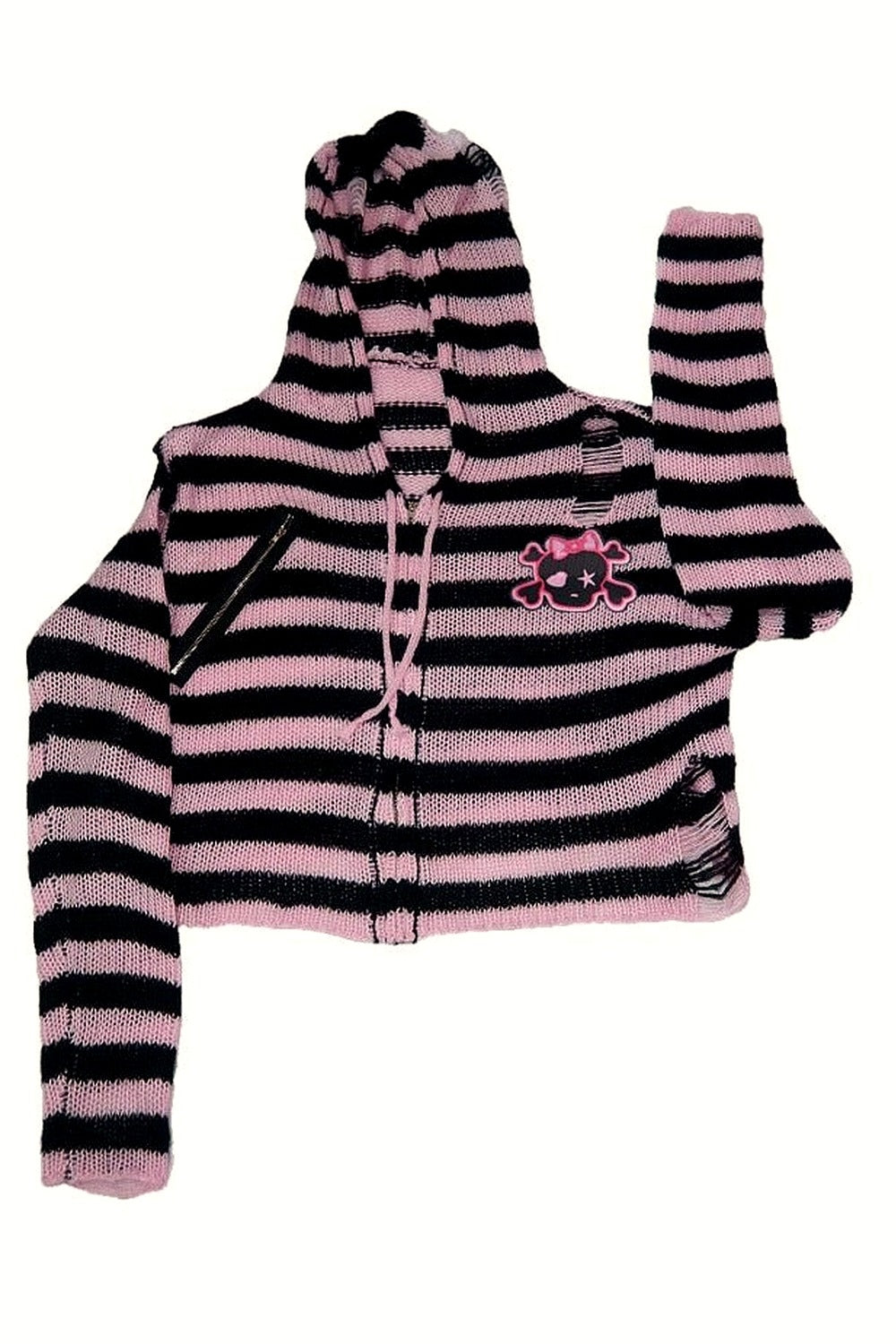 Y2k Striped Emo Skull Hoodie