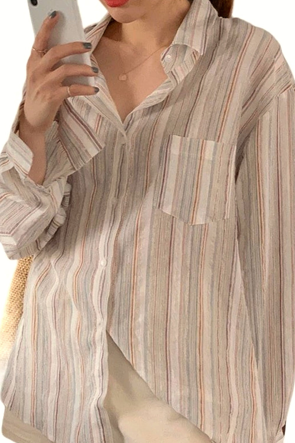 Y2k Striped Long Sleeve Casual Blouse