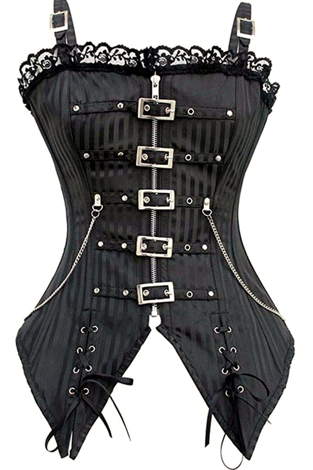 Y2k Striped Zip Buckled Corset
