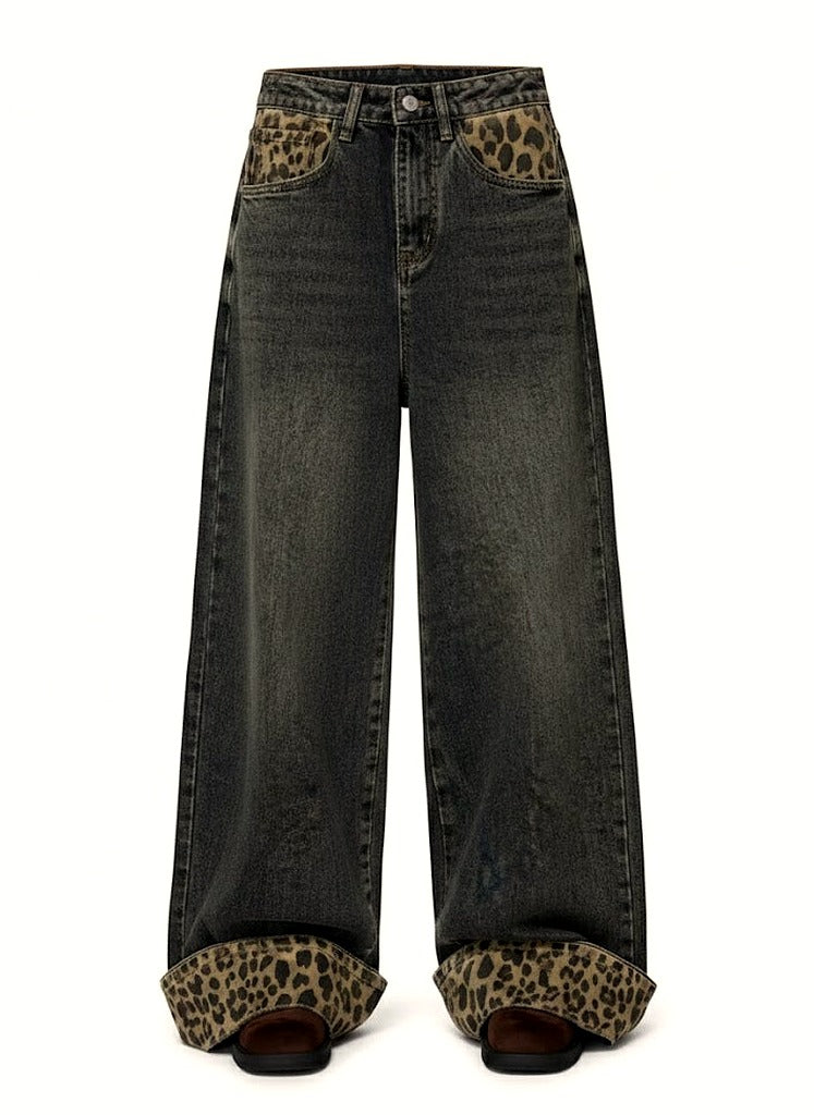 Retro Leopard Print Y2k Jeans