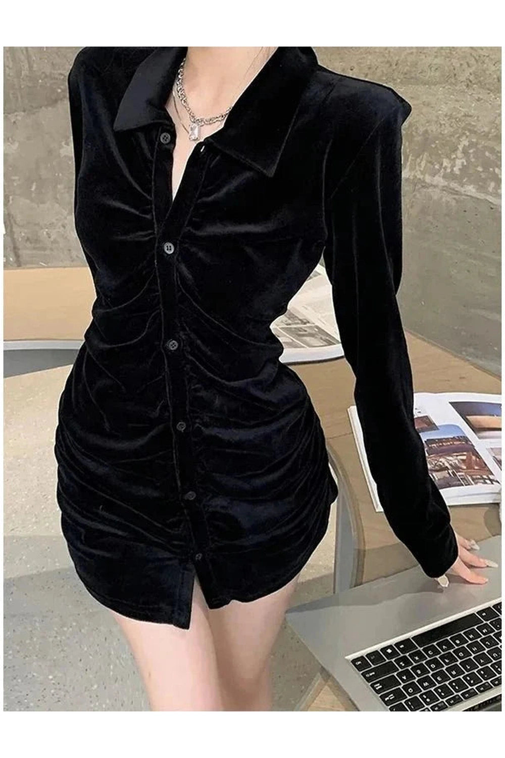 Y2k Velvet Pleated Blouse