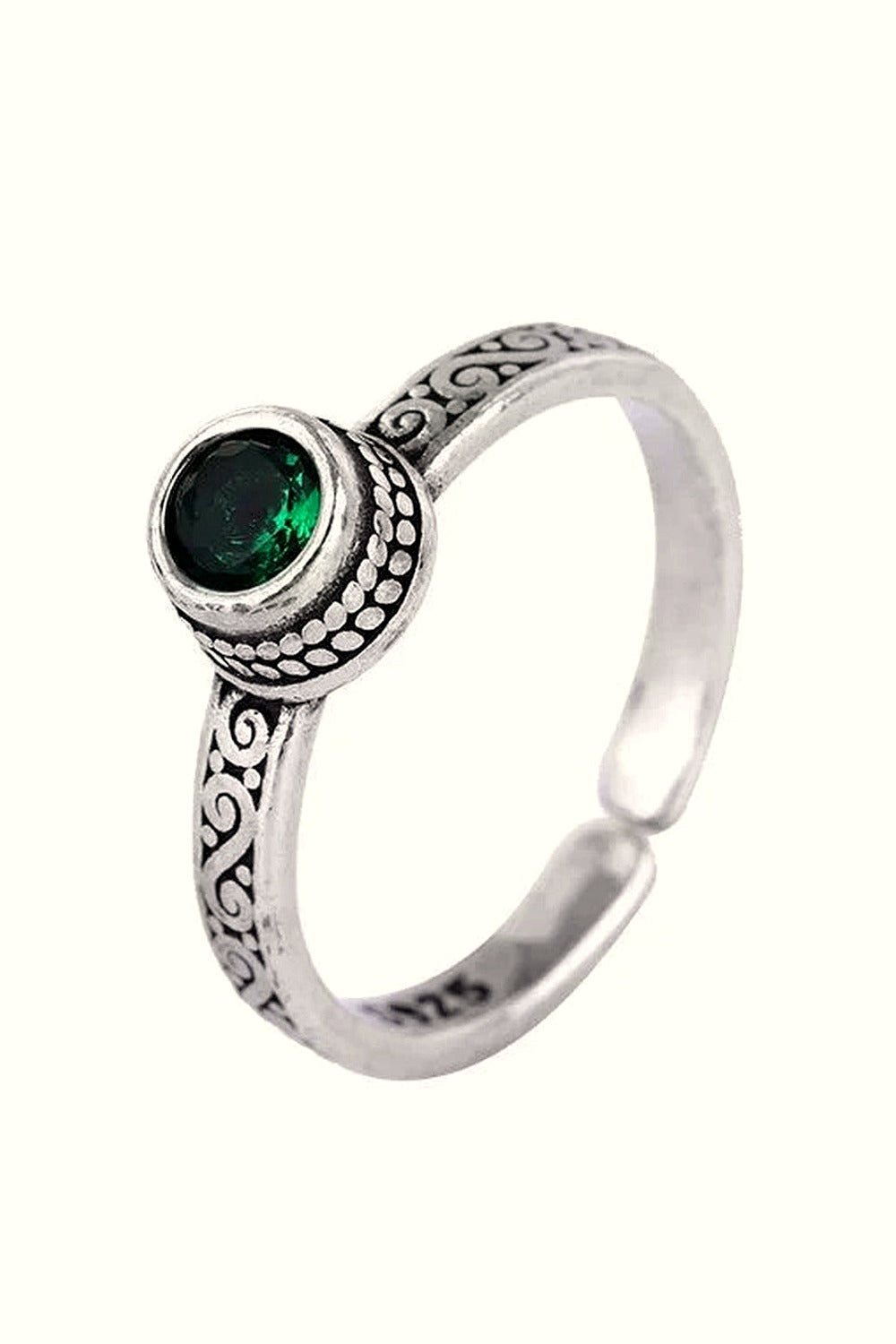 Y2k Vintage Celtic-Inspired Emerald Open Ring