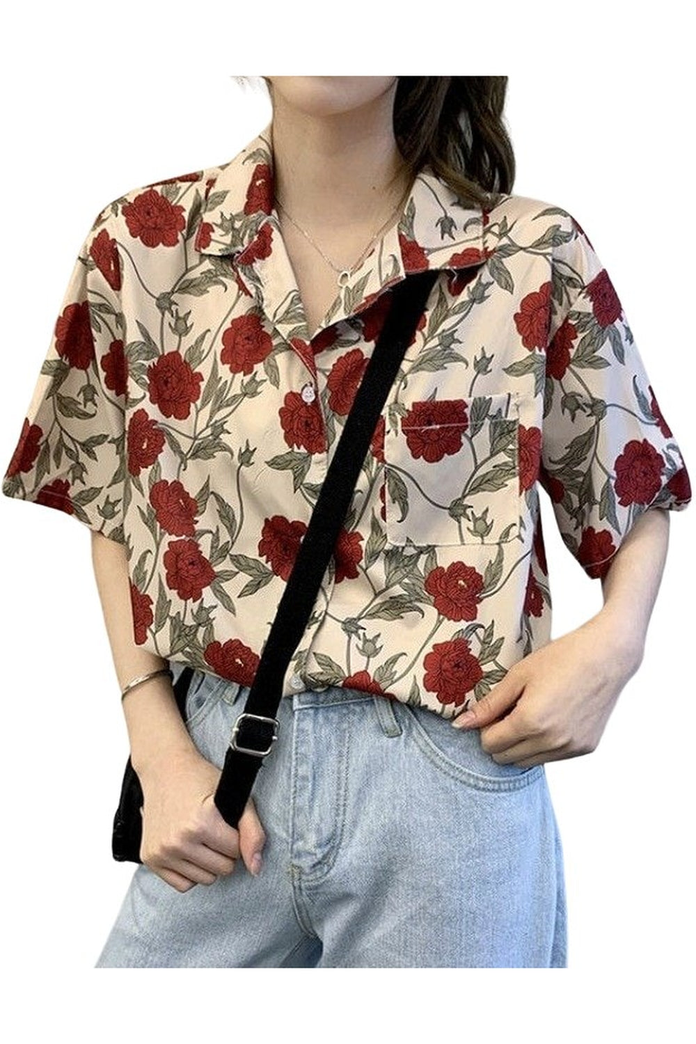 Y2k Vintage Rose Print Shirt